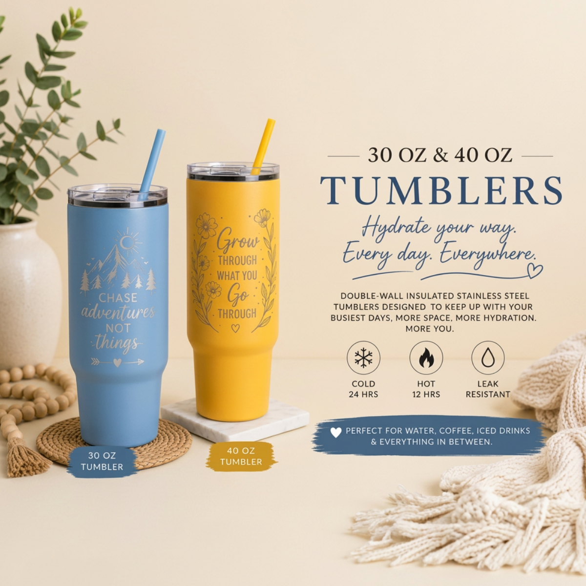 30 oz and 40 oz tumblers